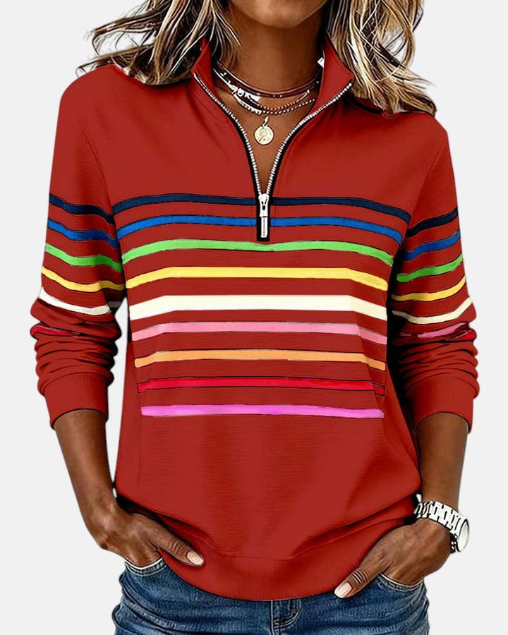 Corinelle - Gestreiftes Half-Zip-Sweatshirt mit Soft-Touch-Finish