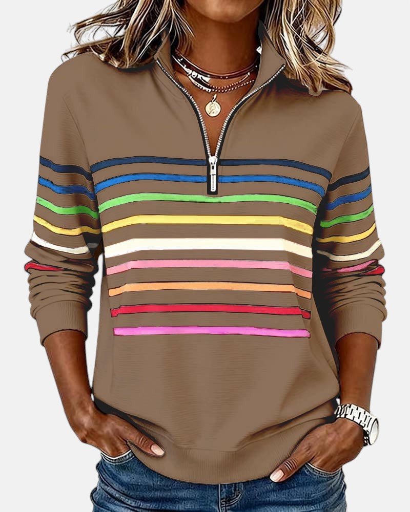 Corinelle - Gestreiftes Half-Zip-Sweatshirt mit Soft-Touch-Finish