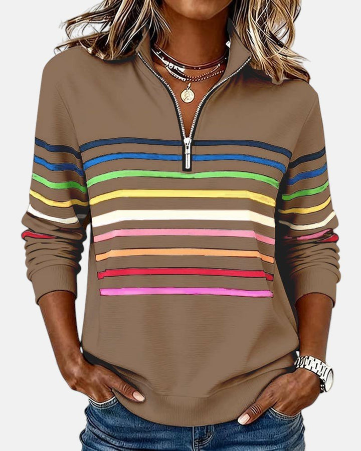 Corinelle - Gestreiftes Half-Zip-Sweatshirt mit Soft-Touch-Finish