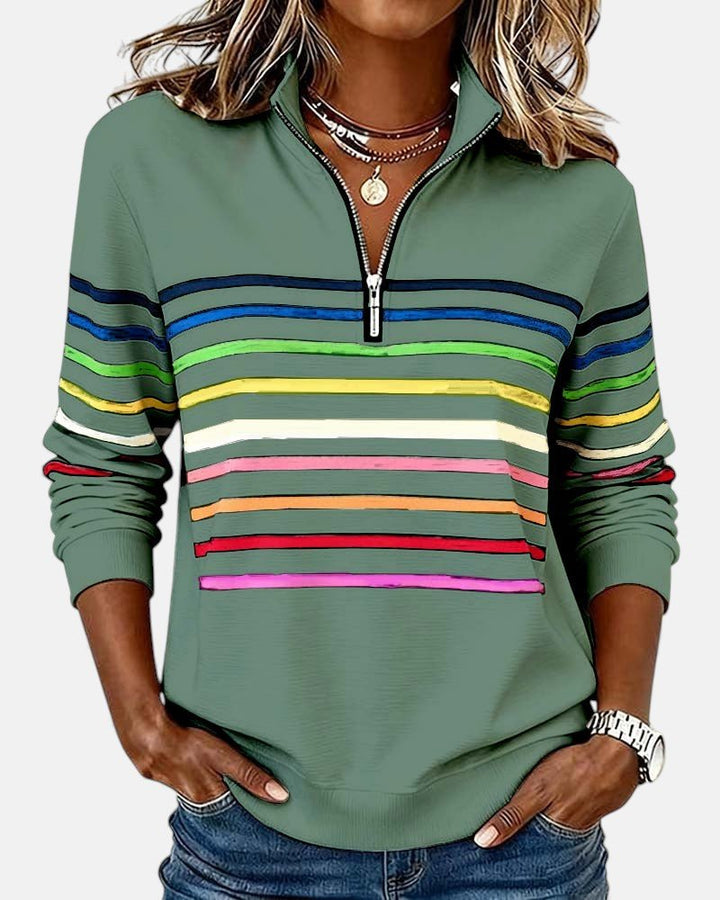 Corinelle - Gestreiftes Half-Zip-Sweatshirt mit Soft-Touch-Finish