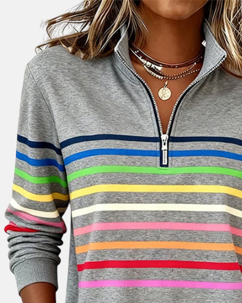 Corinelle - Gestreiftes Half-Zip-Sweatshirt mit Soft-Touch-Finish