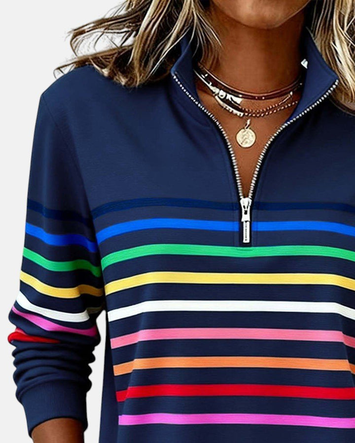 Corinelle - Gestreiftes Half-Zip-Sweatshirt mit Soft-Touch-Finish